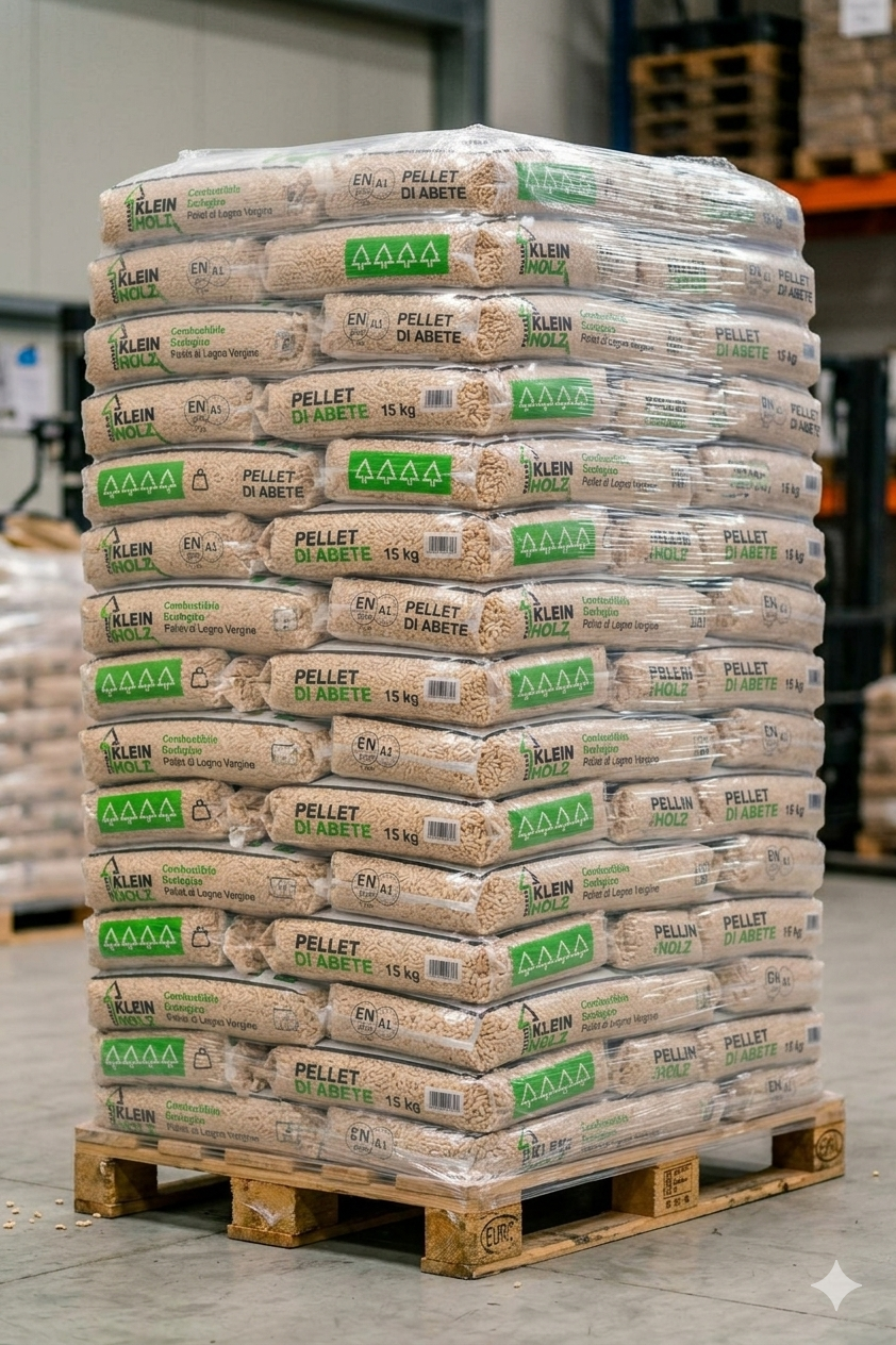 MAK Holz – Palette 70 Sacchi da 15 Kg | Pellet Austriaco Premium di Puro Abete