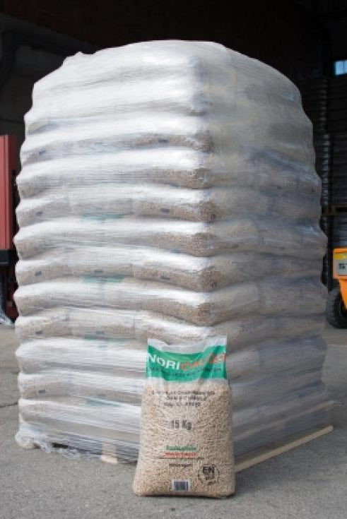 PELLET NORICALOR DI ABETE AUSTRIACO CERTIFICATO A1 – PALLET 70 SACCHI DA 15KG