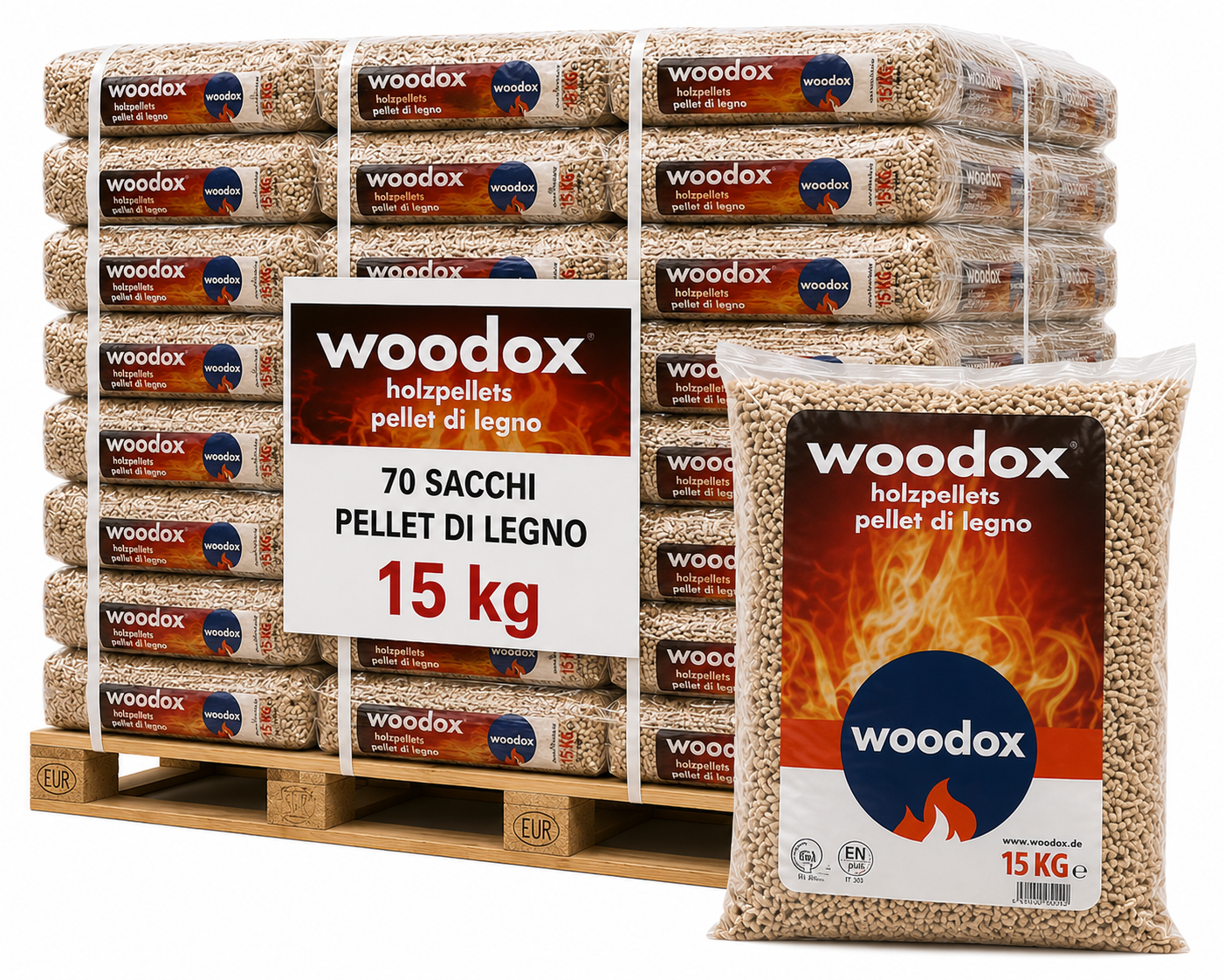 WOODOX Holz Pellets ENplus A1 15kg – Qualità Austriaca, Calore ad Alte Prestazioni