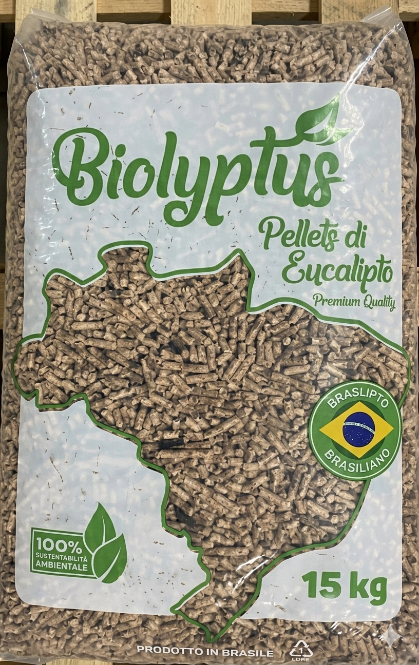 BIOLYPTUS PELLET DI EUCALIPTO 100% – PALLET 70 SACCHI DA 15KG