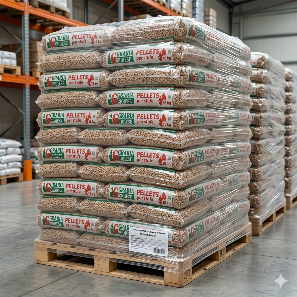 PELLET PER STUFE AGRARIA GIOIESE CLASSE A1 LEGNO DI CONIFERE – PALLET 70 SACCHI DA 15KG