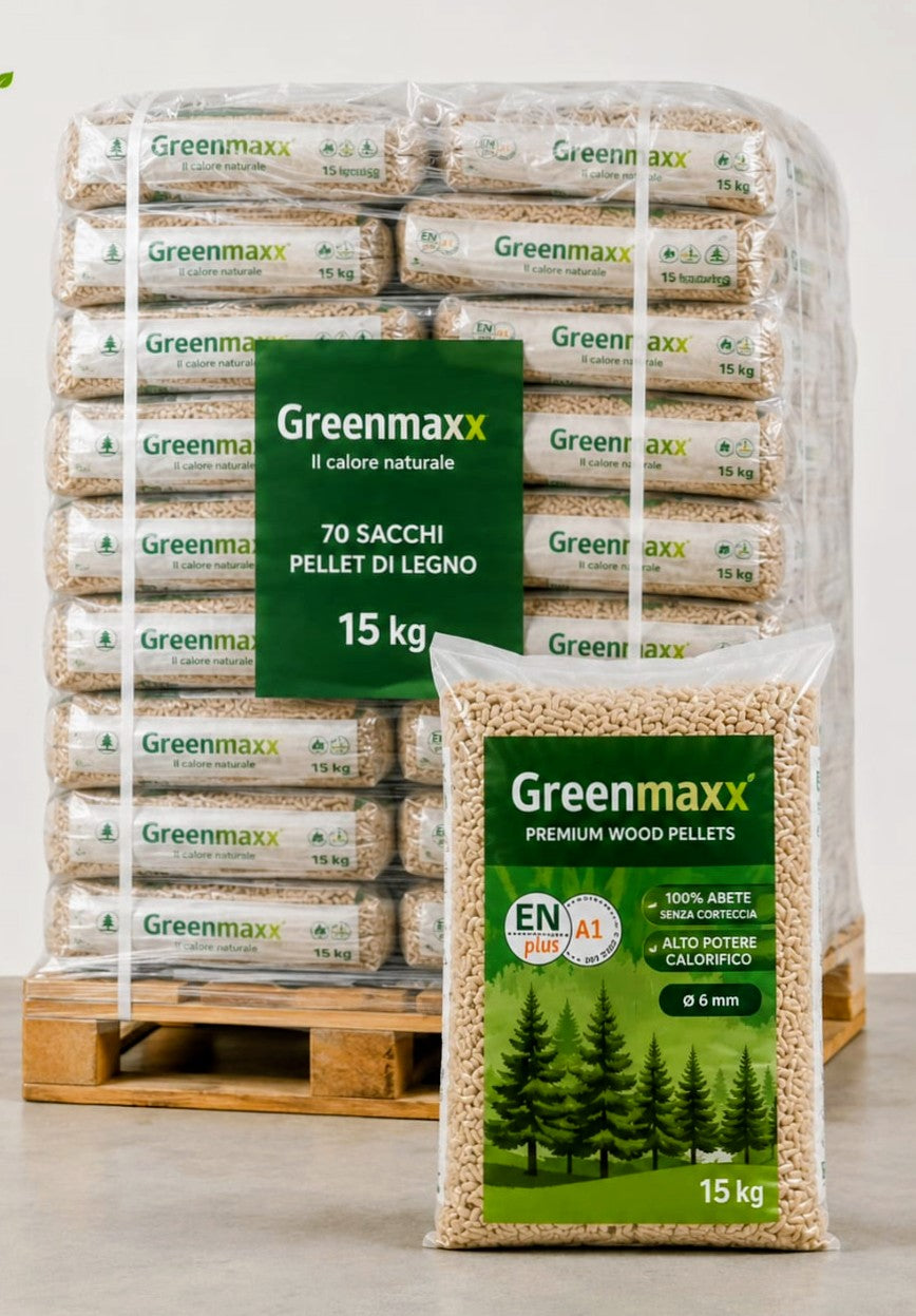 Greenmaxx – Premium Wood Pellets 100% Abete ENplus A1 |70 SACCHI DA 15 KG