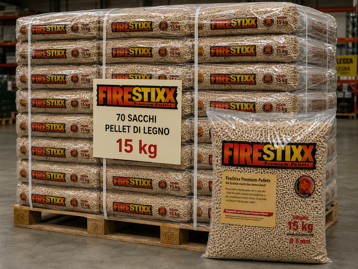 PELLET FITRESTIXX 100% ABETE ENplus A1 – PALLET 70 SACCHI DA 15KG