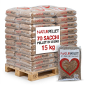 Pellet Fiemme Premium ENplus A1 – 100% Abete ad Alto Potere Calorifico – PALLET 70 SACCHI DA 15 kg